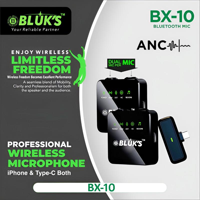 BLUK’S BX-10 Dual Wireless Microphone with ANC, 9ms Low Latency and Dual-Mic Transmitters for Smartphones & Cameras