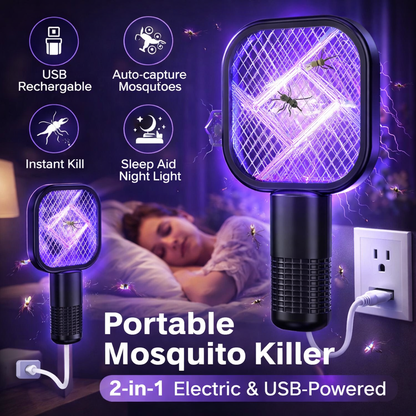 "2-in-1 USB Rechargeable Mosquito Killer Racket | Portable Mosquito Repellent Racket With UV Light For Home Office Use